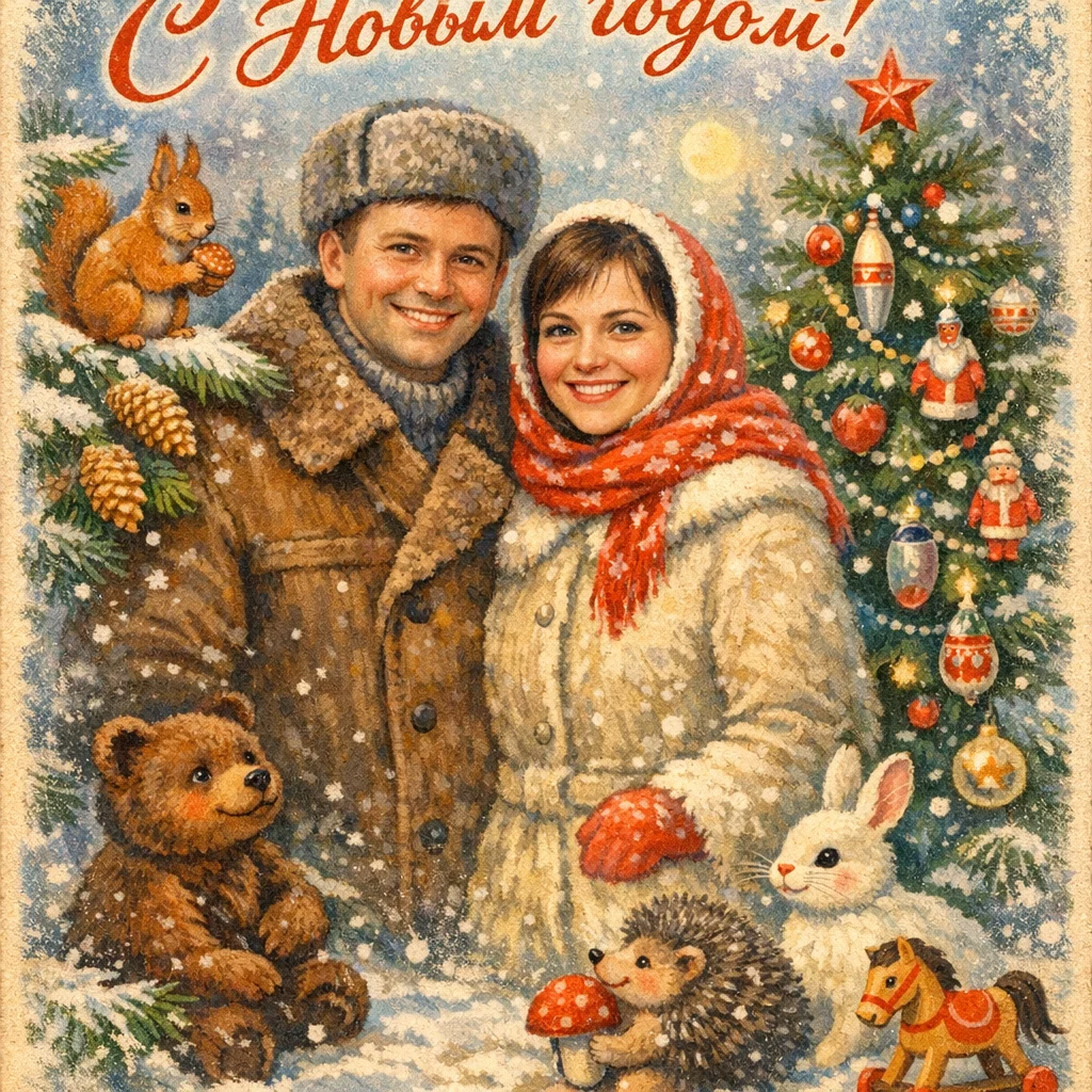 Винтажная новогодняя открытка