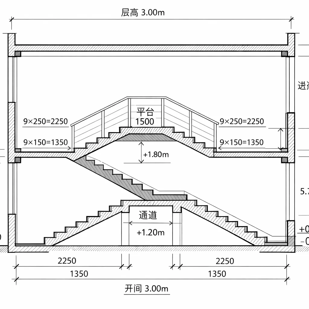 双跑楼梯剖面图