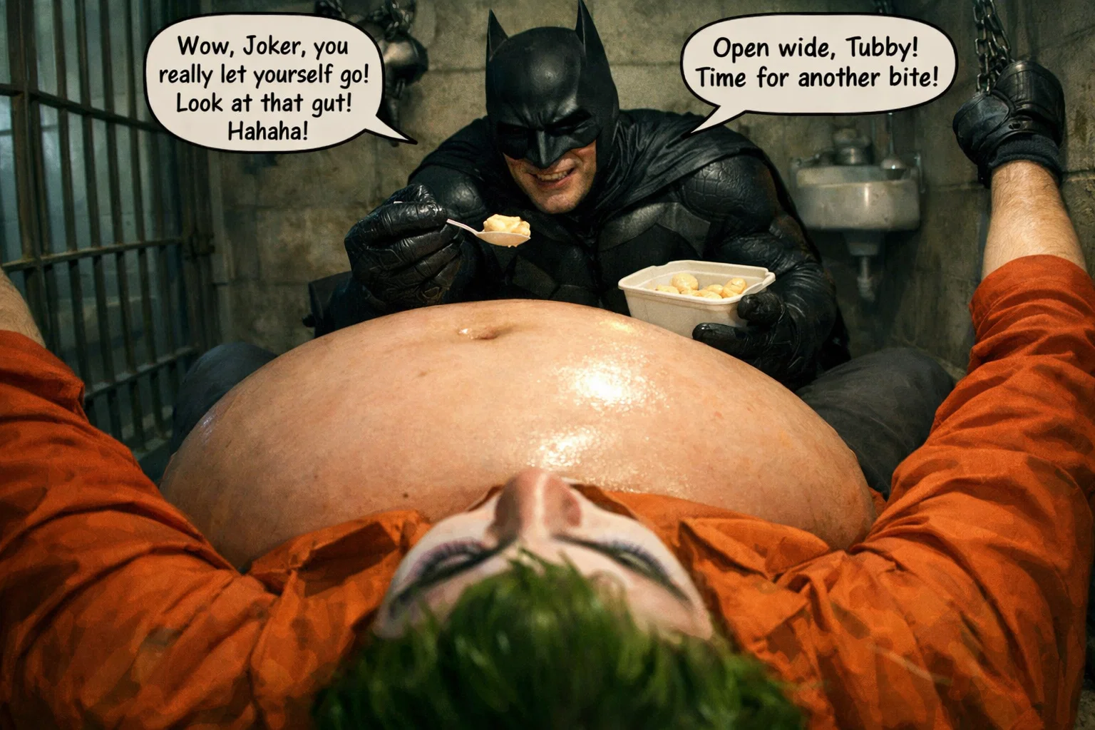 A male 18-year-old Joker from DC in cell with a