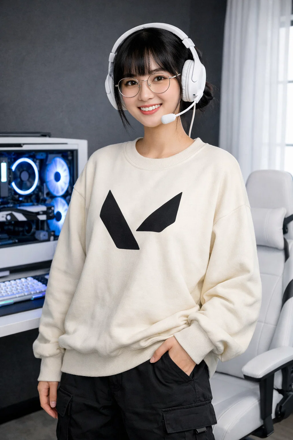 A beautiful 23 year old Korean girl with black hair and