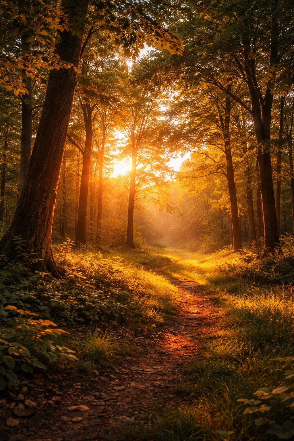 Quiero que generes un bosque abierto con arboles y hojas de