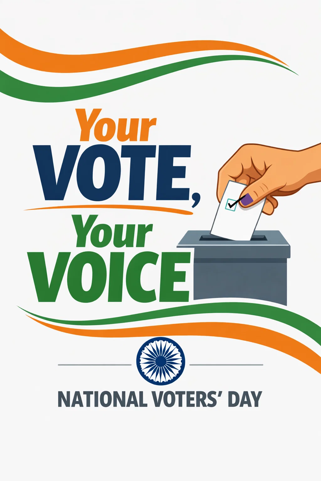 National Voters' Day poster, white background, a hand with