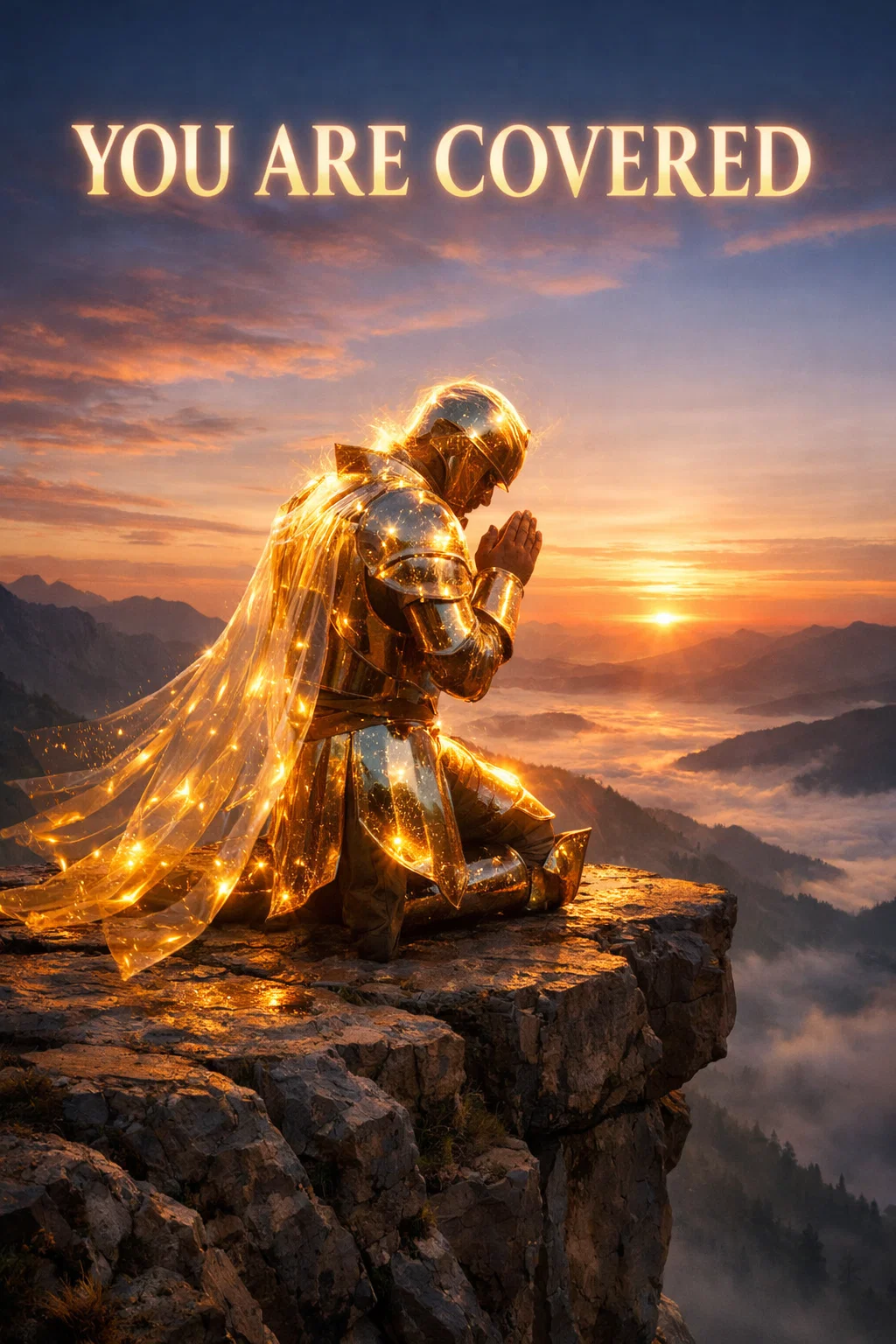 A cinematic shot of a person standing on a high cliff at