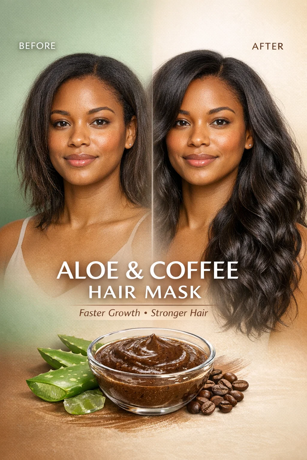 Create a premium haircare thumbnail for an Aloe and Coffee