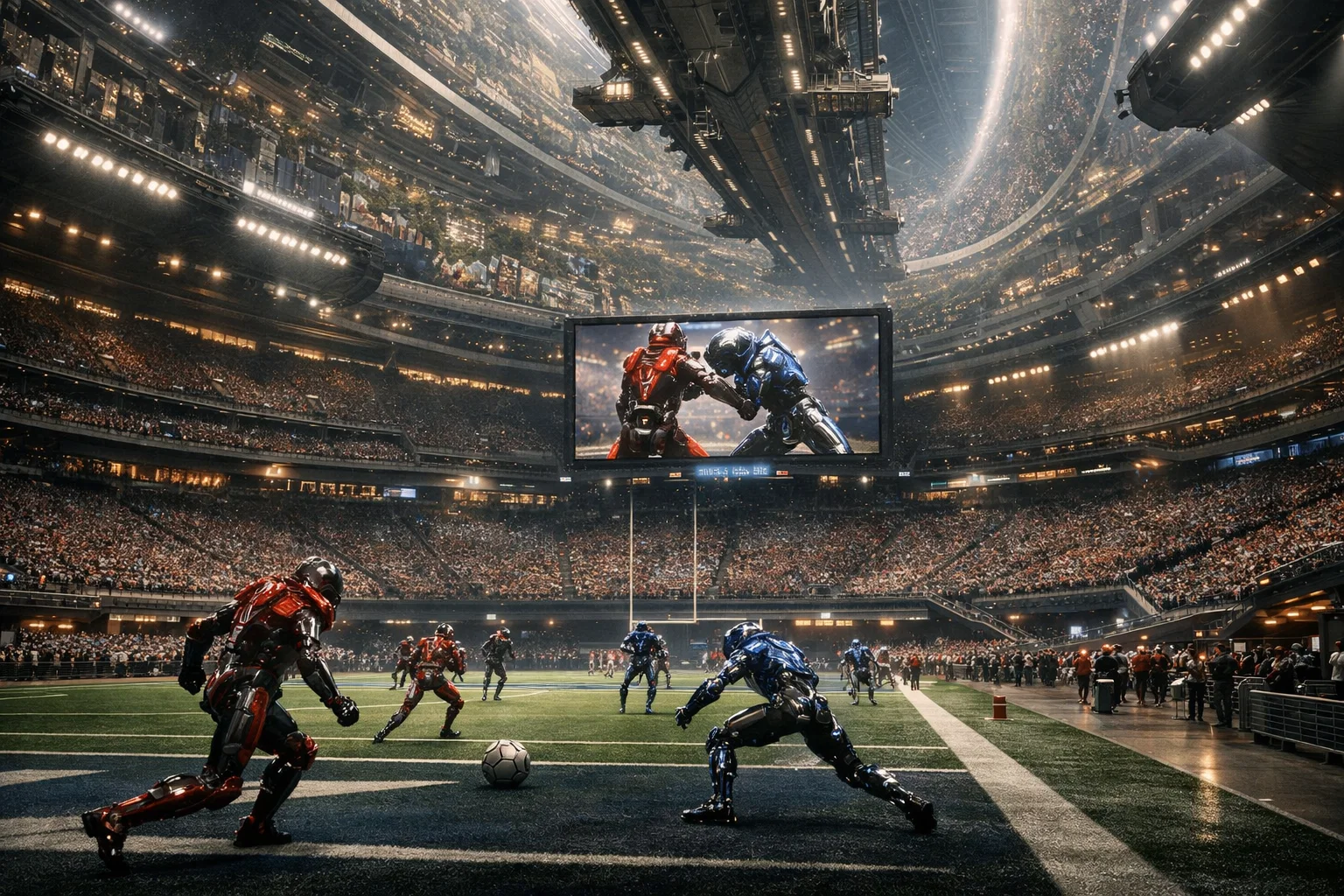 Ultra-realistic cinematic interior view inside a gigantic