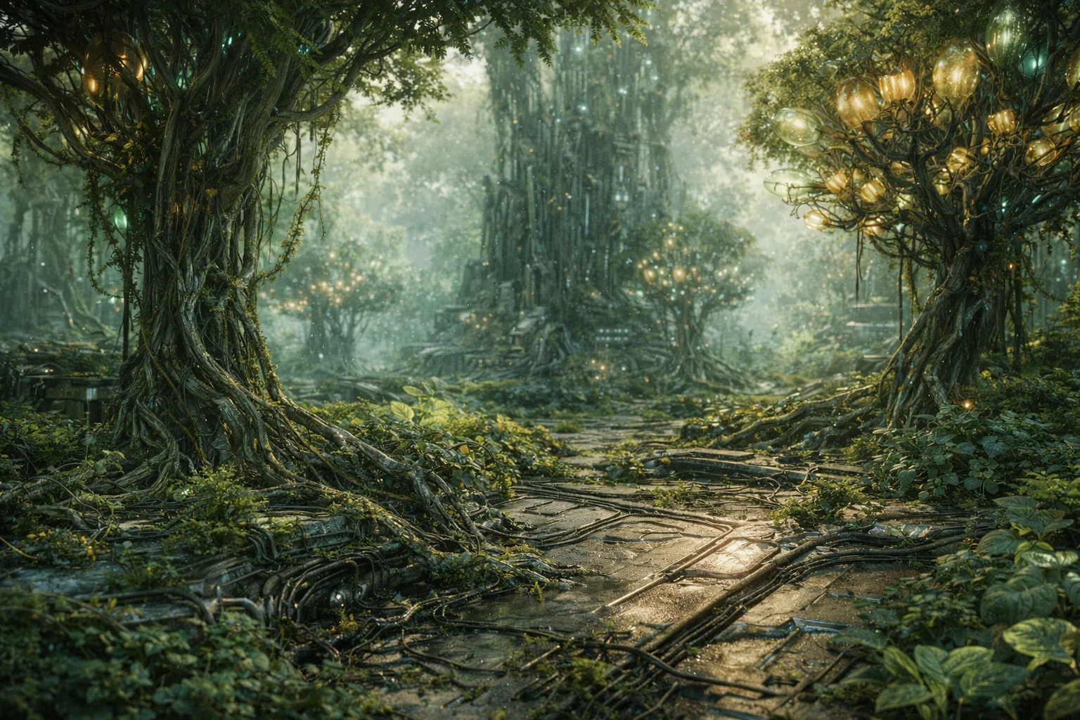 Ultra-realistic cinematic scene of a vast biomechanical