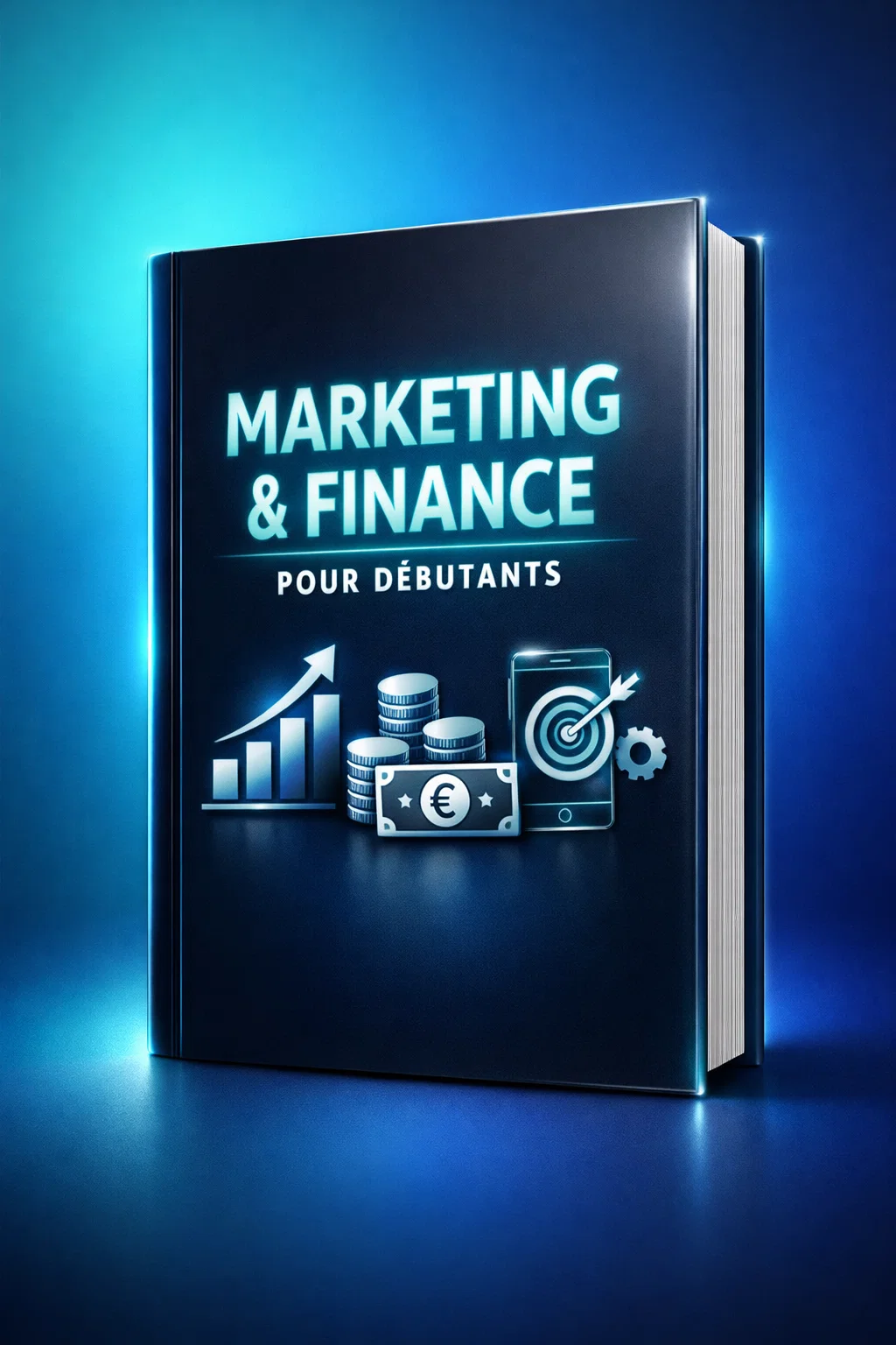 Mockup 3D réaliste d’un ebook intitulé “Marketing & Finance