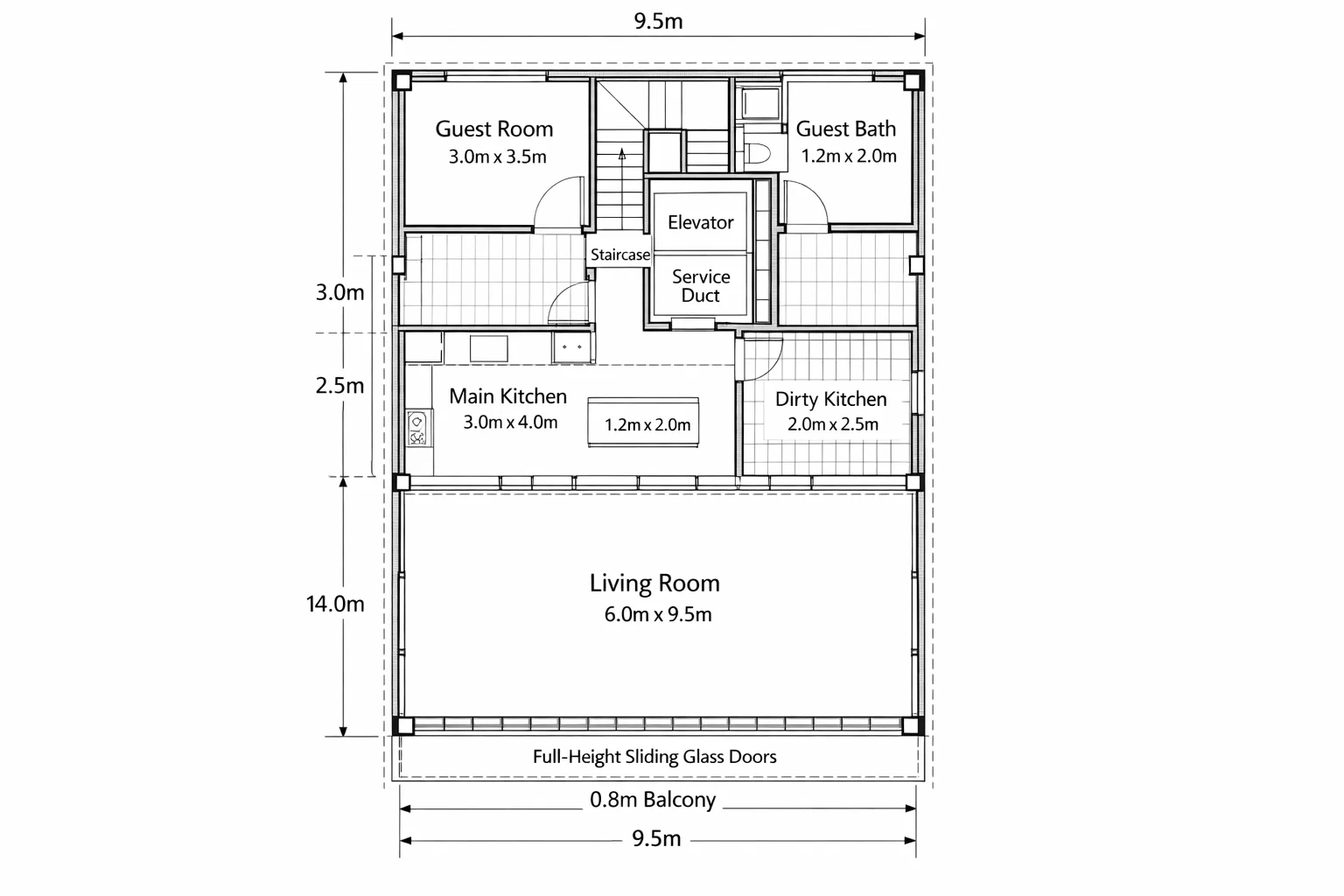 Create a highly detailed top‑down 2D architectural floor
