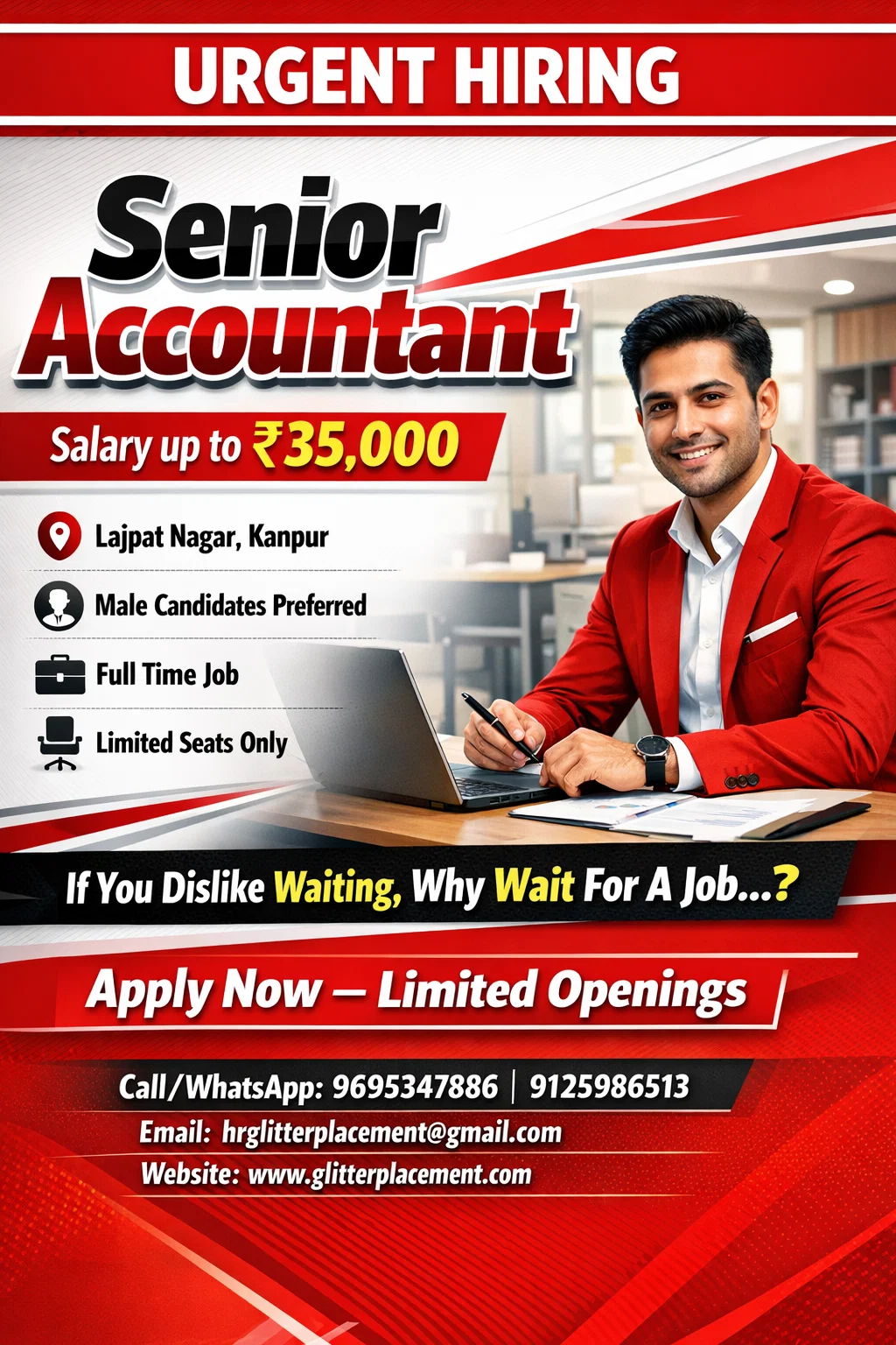 A bold and eye-catching job hiring poster with red, and