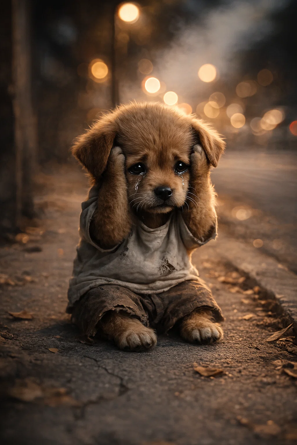 Sad Puppy on Footpath